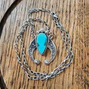 Sterling Silver and Turquoise Naja Pendant Necklace